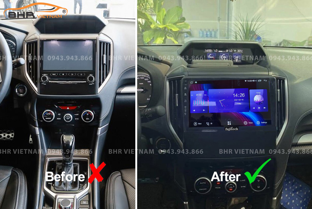 Hình ảnh trước và sau khi lắp Màn hình Android Fujitech 360 Subaru Forester 2020 - nay