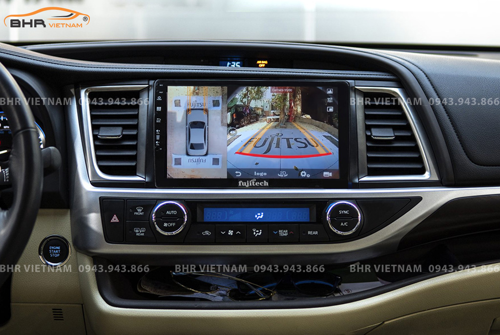 Hình ảnh quan sát camera trước màn hình DVD Fujitech 360 Toyota Highlander 2014 - 2019