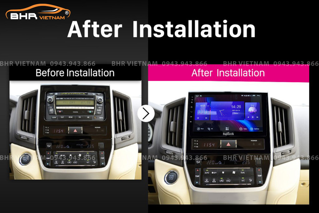 Hình ảnh trước và sau khi lắp Màn hình Android Fujitech 360 Toyota Land Cruiser 2016 - 2020