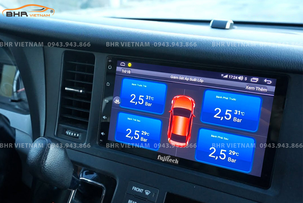 Hình ảnh quan sát cảm biến áp suất lốp Fujitech 360 Toyota Sienna 2014 - 2020