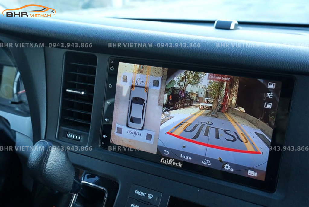 Hình ảnh quan sát camera trước màn hình DVD Fujitech 360 Toyota Sienna 2014 - 2020