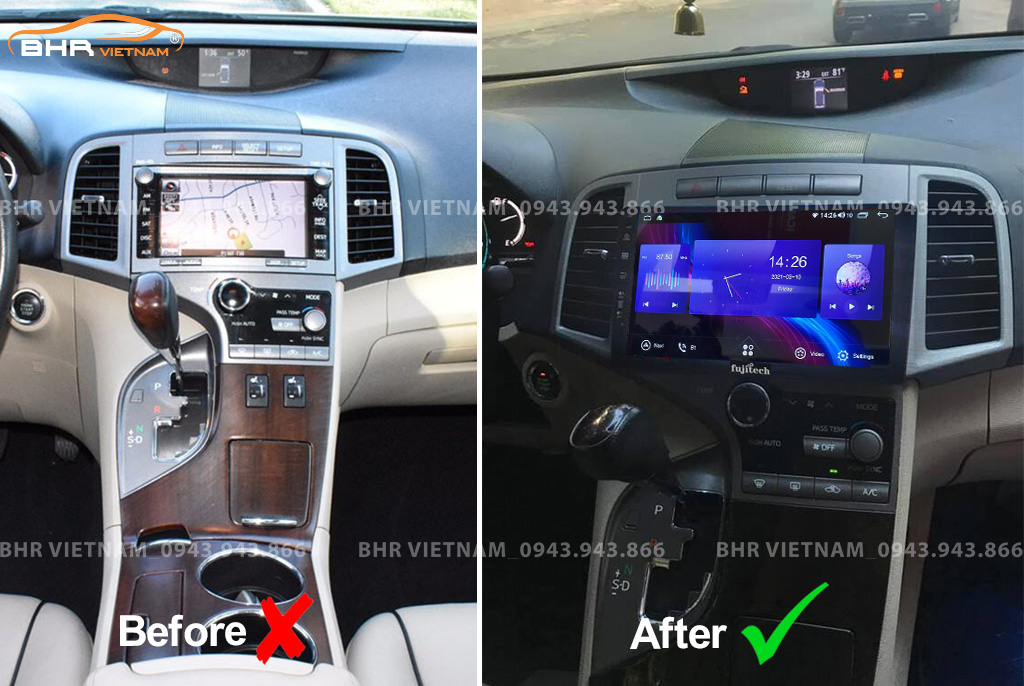 Hình ảnh trước và sau khi lắp Màn hình Android Fujitech 360 Toyota Venza 2009 - 2015