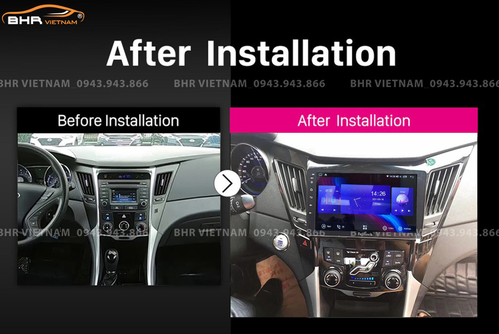 Hình ảnh trước và sau khi lắp Màn hình Android Fujitech Hyundai Sonata 2009 - 2016