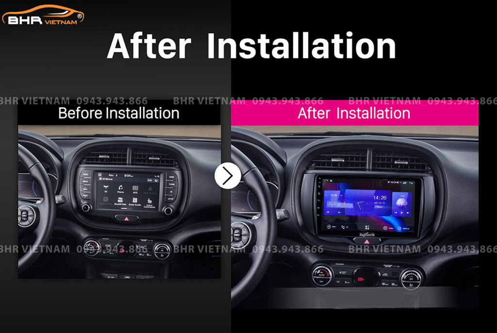 Hình ảnh trước và sau khi lắp Màn hình Android Fujitech Kia Soul 2013 - 2019