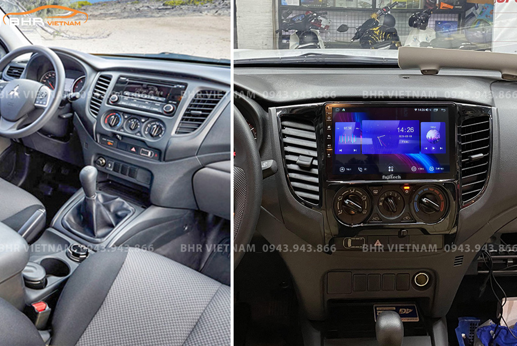 Hình ảnh trước và sau khi lắp Màn hình Android Fujitech Mitsubishi Triton 2016 - 2019