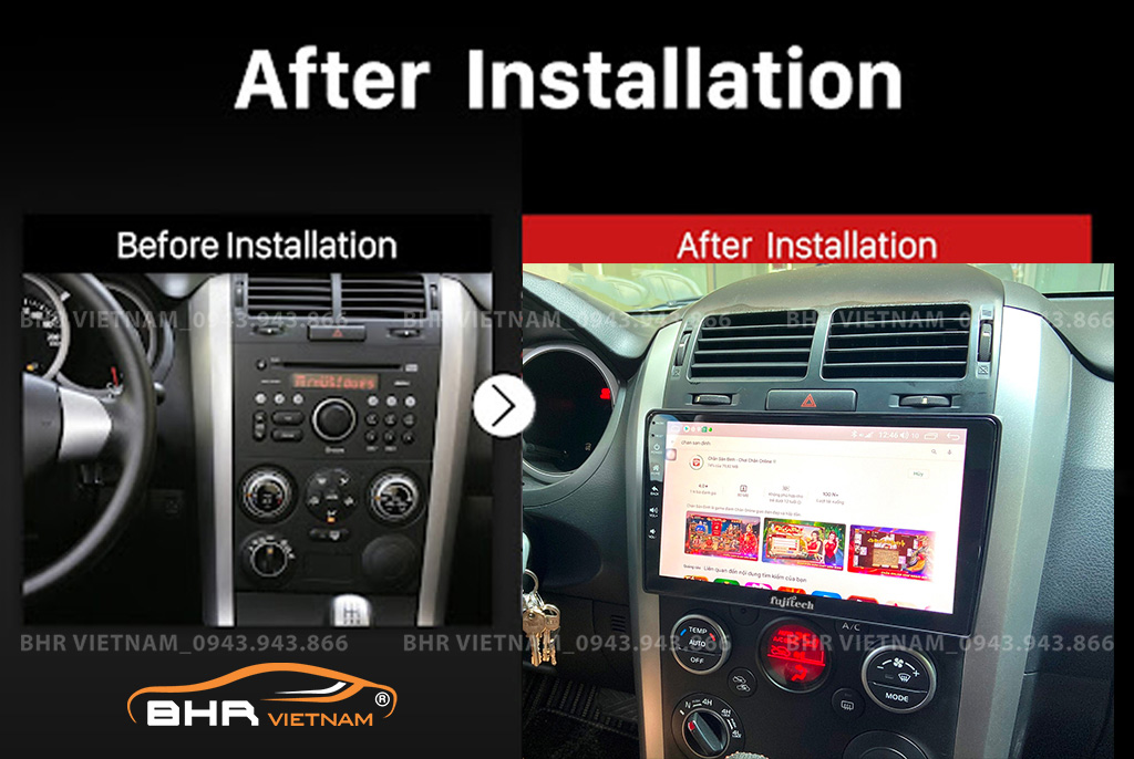 Hình ảnh trước và sau khi lắp Màn hình Android Fujitech Suzuki Vitara 2008 - 2014