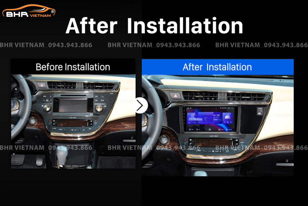 Hình ảnh trước và sau khi lắp Màn hình Android Fujitech Toyota Avalon 2013 - 2018