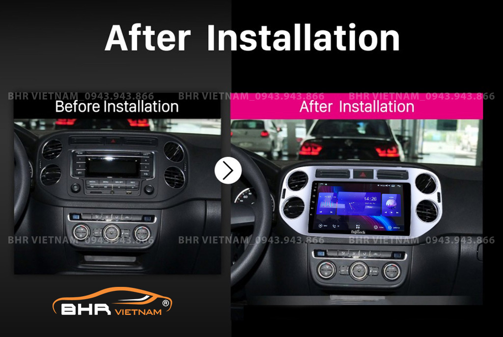 Hình ảnh trước và sau khi lắp Màn hình Android Fujitech Volkswagen Tiguan 2007 - 2018