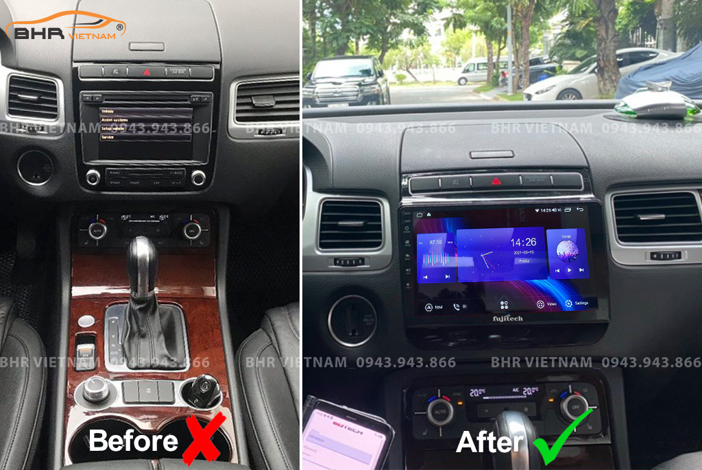 Hình ảnh trước và sau khi lắp Màn hình Android Fujitech Volkswagen Touareg 2011 - 2017