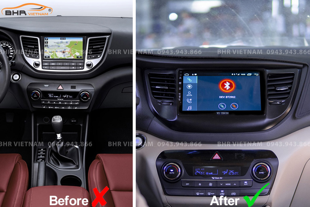 Hình ảnh trước và sau khi lắp Màn hình Android Vitech Pro Hyundai Tucson 2015 - 2018