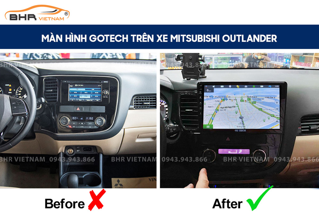 Hình ảnh trước và sau khi lắp Màn hình Android Vitech Pro Mitsubishi Outlander 2016 - 2019