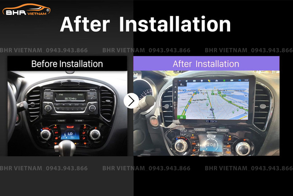 Hình ảnh trước và sau khi lắp Màn hình Android Vitech Pro Nissan Juke 2010 - 2019
