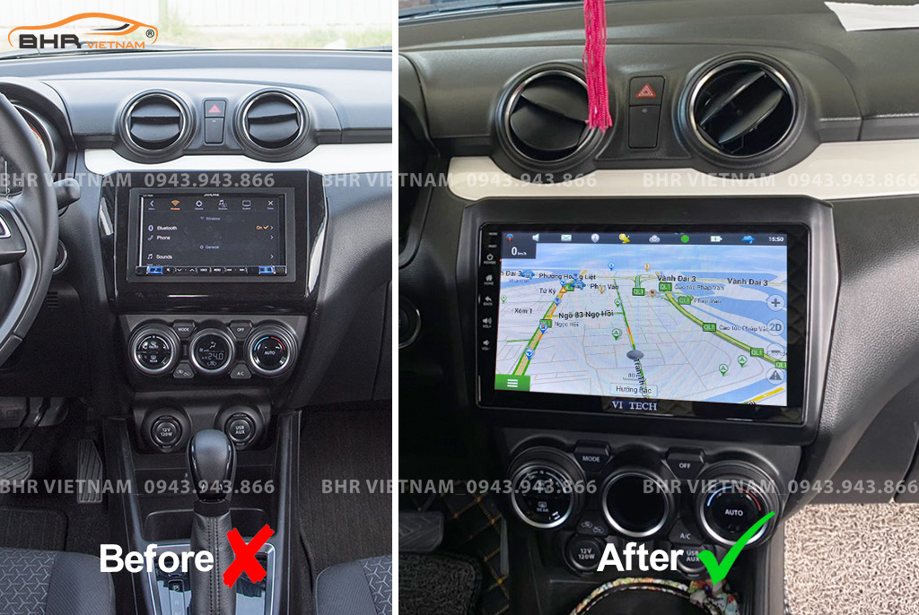 Hình ảnh trước và sau khi lắp Màn hình Android Vitech Pro Suzuki Swift 2019 - nay
