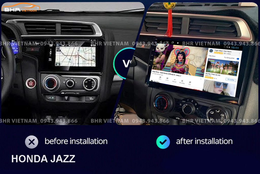 Hình ảnh trước và sau khi lắp Màn hình Android Vitech Honda Jazz 2014 - nay