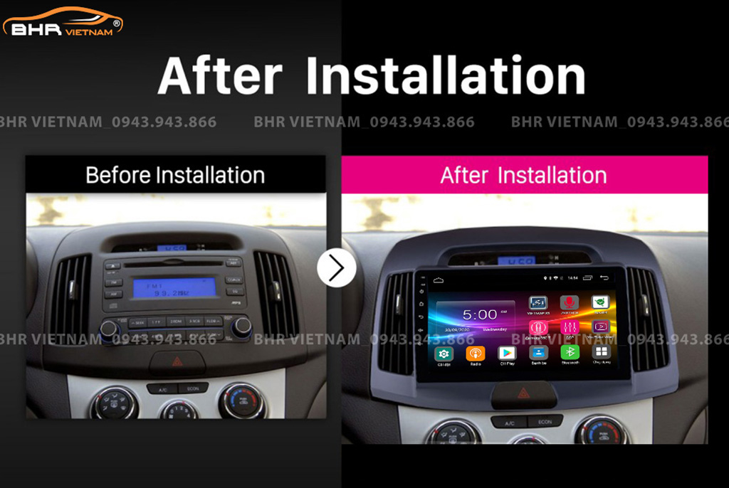 Hình ảnh trước và sau khi lắp Màn hình Android Vitech Hyundai Elantra 2007 - 2010
