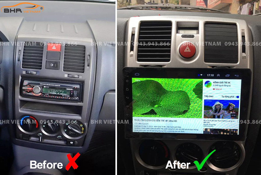 Hình ảnh trước và sau khi lắp Màn hình Android Vitech Hyundai Getz 2002 - 2011