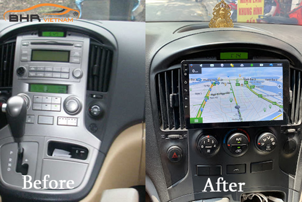 Hình ảnh trước và sau khi lắp Màn hình Android Vitech Hyundai Starex 2007 - nay