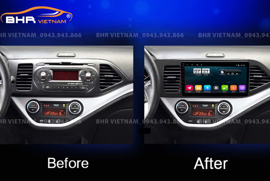 Hình ảnh trước và sau khi lắp Màn hình Android Vitech Kia Morning 2011 - 2020