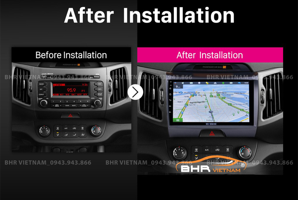 Hình ảnh trước và sau khi lắp Màn hình Android Vitech Kia Sportage 2009 - 2015