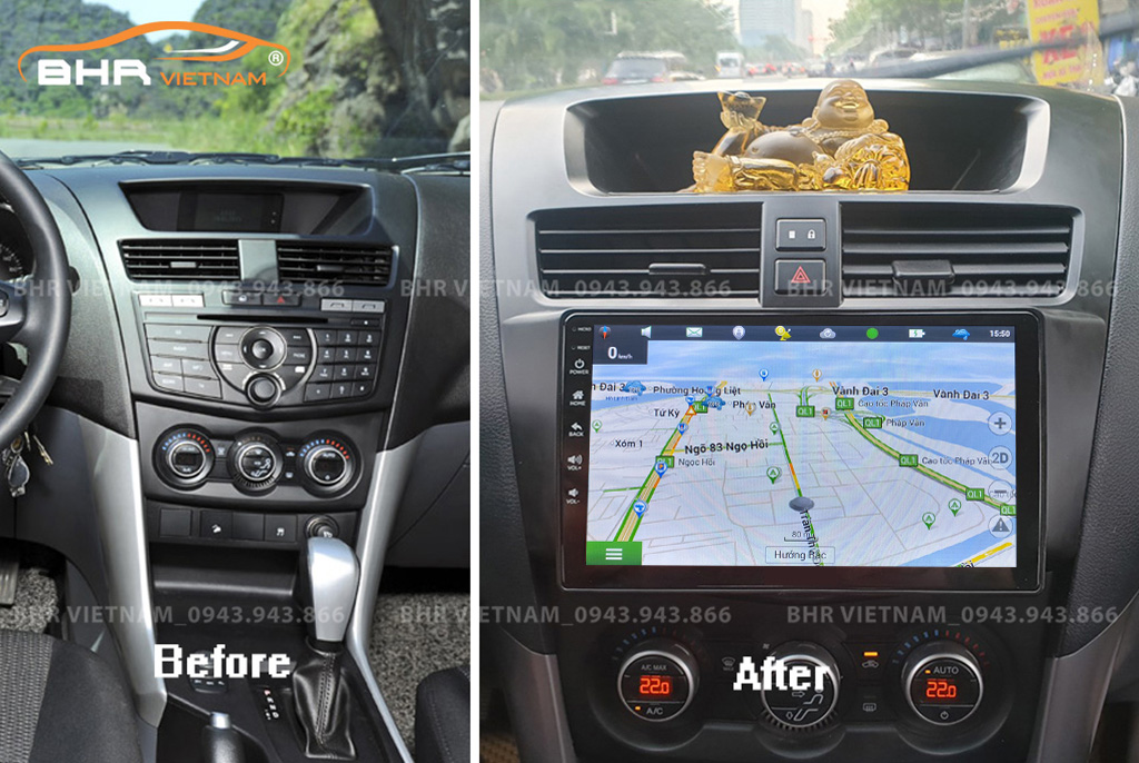 Hình ảnh trước và sau khi lắp Màn hình Android Vitech Mazda BT50 2013 - nay