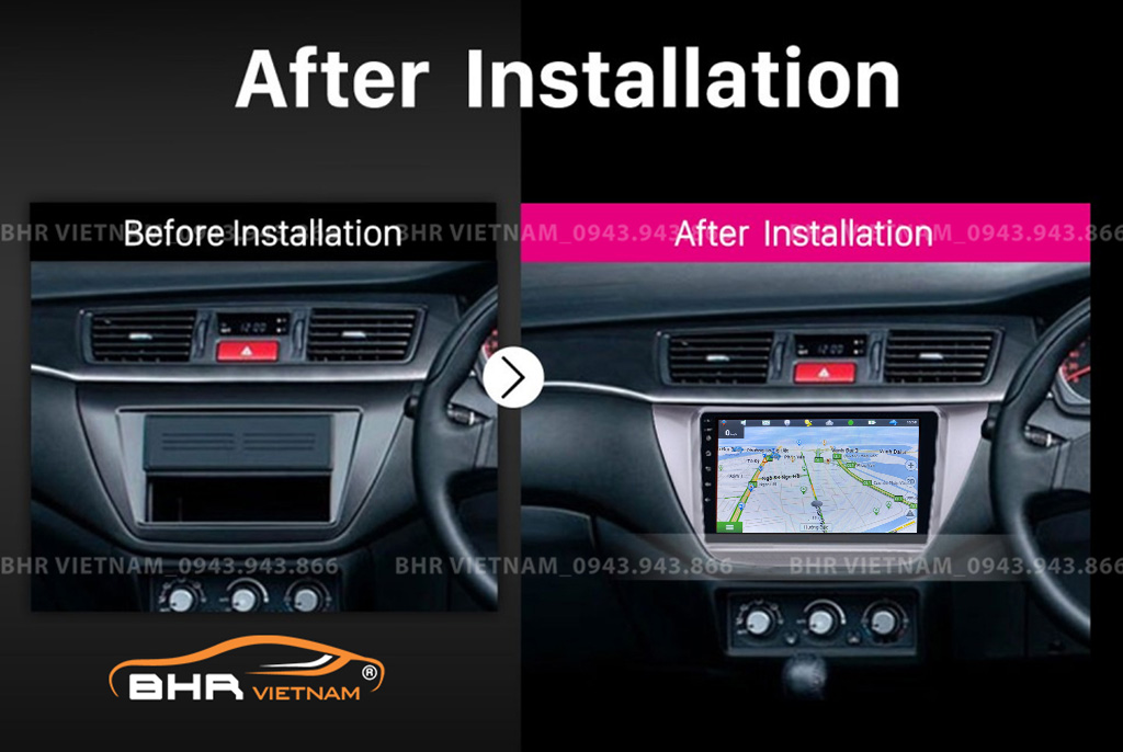 Hình ảnh trước và sau khi lắp Màn hình Android Vitech Mitsubishi Lancer 2005 - 2007