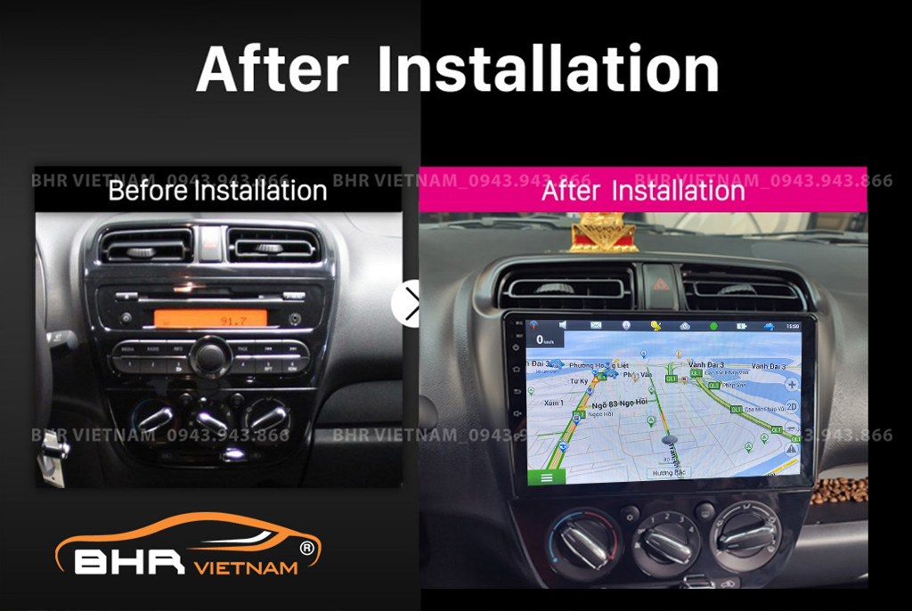 Hình ảnh trước và sau khi lắp Màn hình Android Vitech Mitsubishi Mirage 2013 - 2020