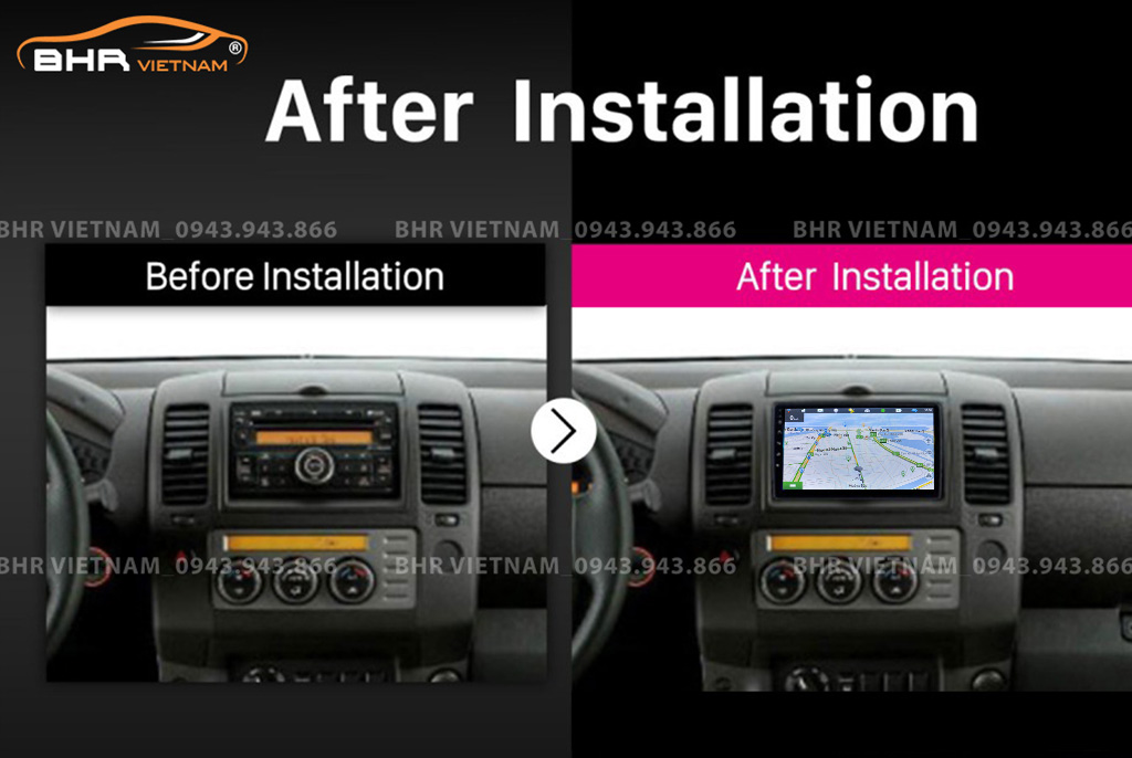 Hình ảnh trước và sau khi lắp Màn hình Android Vitech Nissan Navara 2010 - 2015