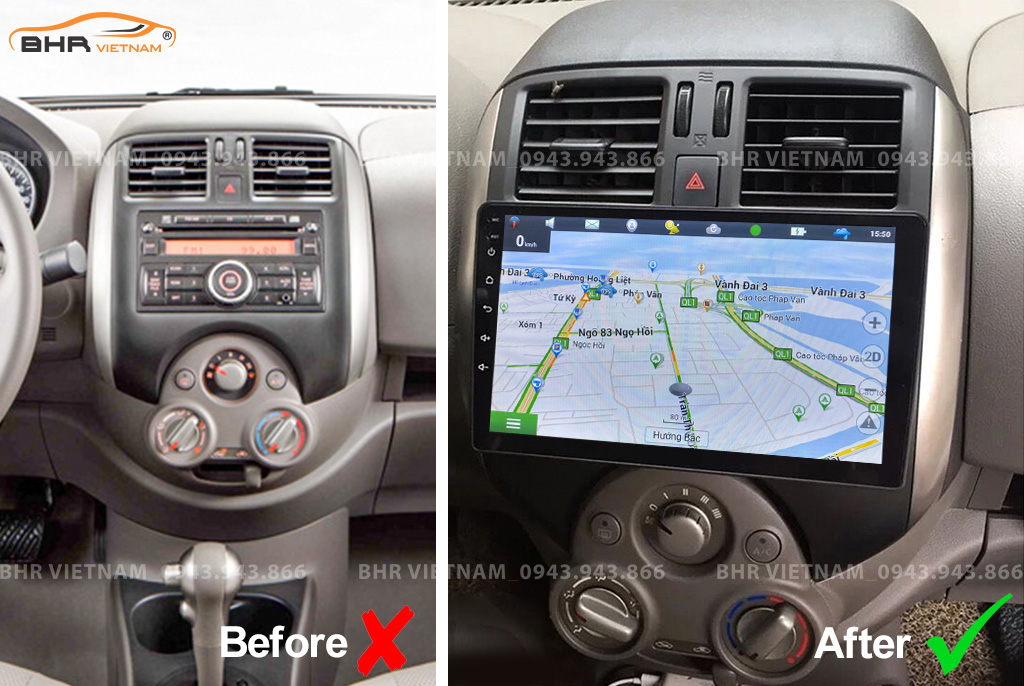 Hình ảnh trước và sau khi lắp Màn hình Android Vitech Nissan Sunny 2011 - nay