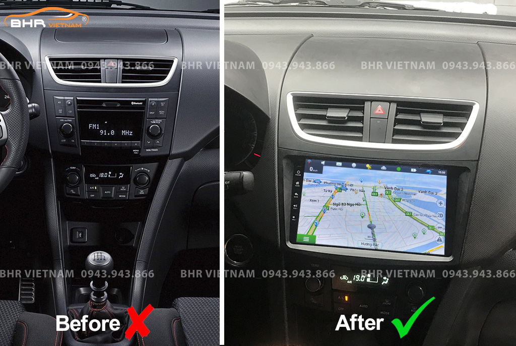 Hình ảnh trước và sau khi lắp Màn hình Android Vitech Suzuki Swift 2014 - 2018