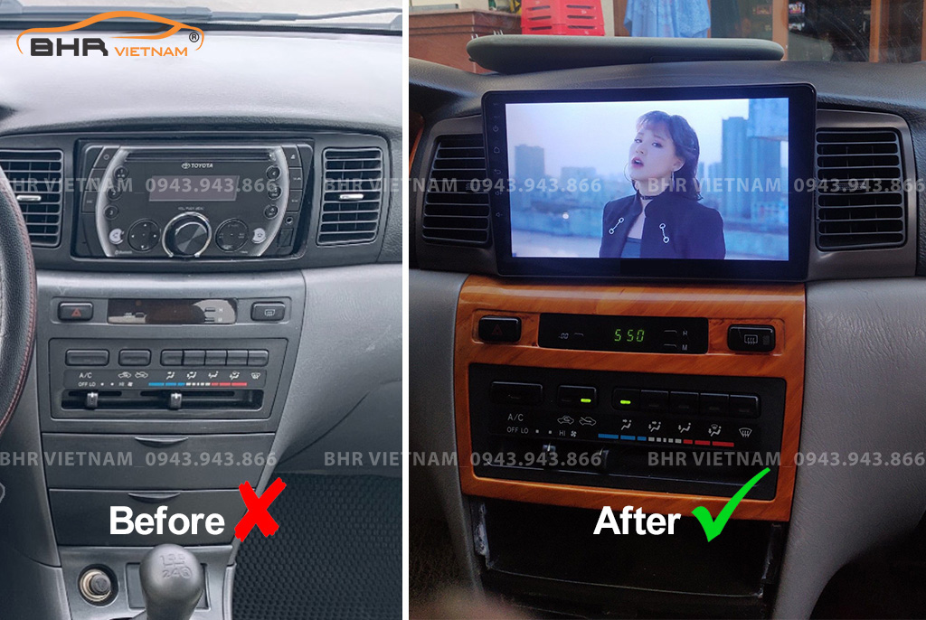 Hình ảnh trước và sau khi lắp Màn hình Android Vitech Toyota Altis 2001 - 2007