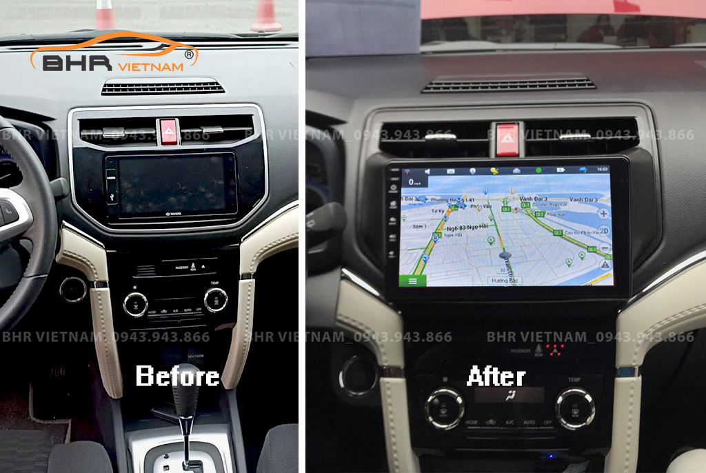 Hình ảnh trước và sau khi lắp Màn hình Android Vitech Toyota Rush 2018 - nay