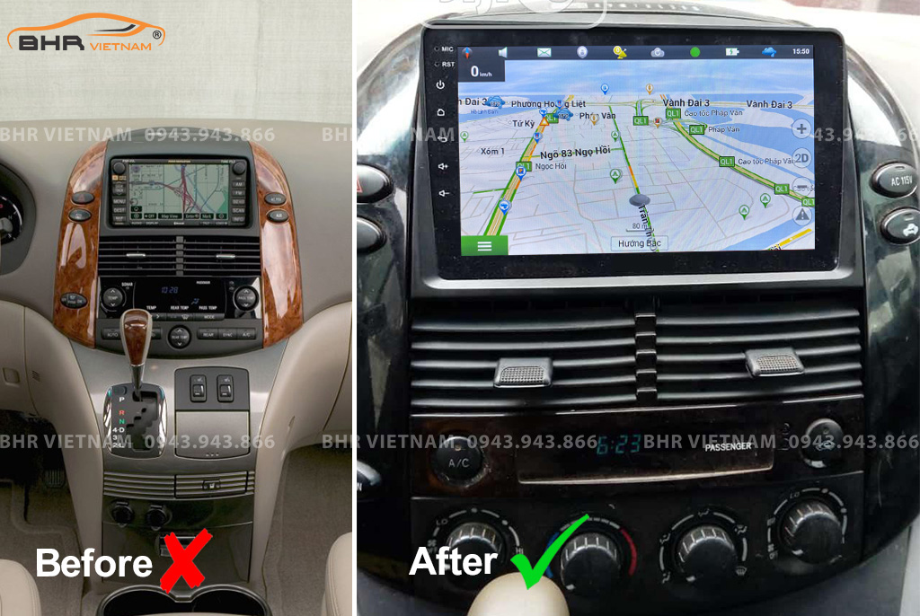 Hình ảnh trước và sau khi lắp Màn hình Android Vitech Toyota Sienna 2003 - 2010