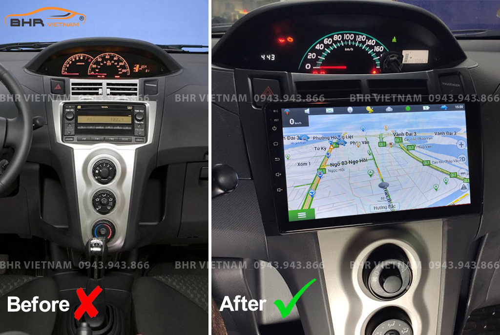 Hình ảnh trước và sau khi lắp Màn hình Android Vitech Toyota Yaris 2006 - 2013