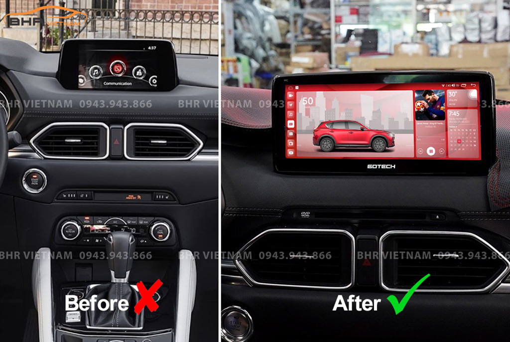 Hình ảnh trước và sau khi lắp màn hình DVD Gotech GT Mazda 360 Pro Mazda CX8 2019 - nay