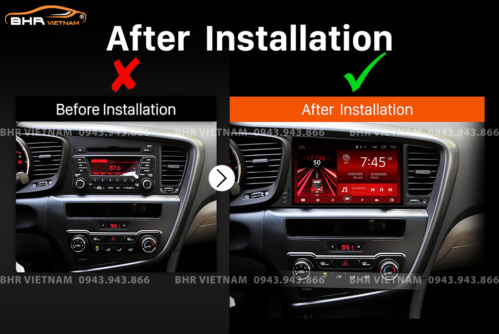 Hình ảnh trước và sau khi lắp màn hình DVD Gotech GT10 Pro Kia K5 Optima 2011 - 2015
