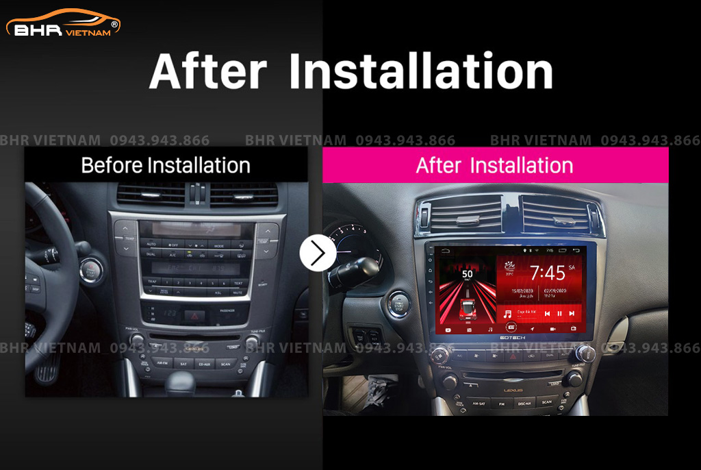 Hình ảnh trước và sau khi lắp màn hình DVD Gotech GT10 Pro Lexus IS250 2005 - 2012