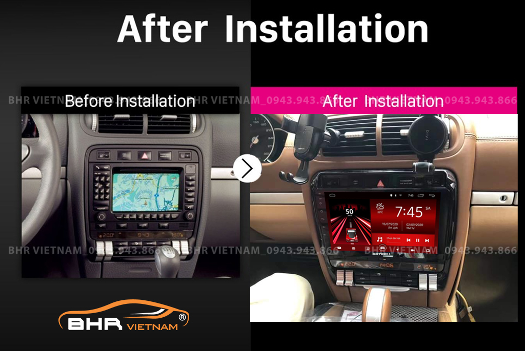 Hình ảnh trước và sau khi lắp màn hình DVD Gotech GT10 Pro Porsch Cayenne 2003 - 2010