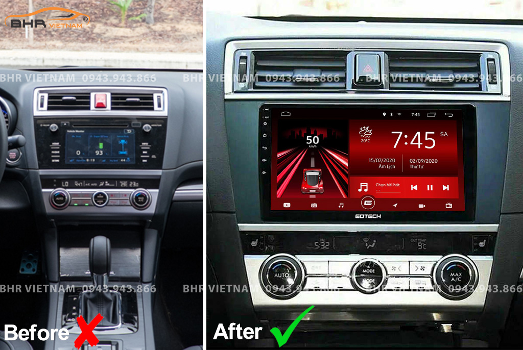 Hình ảnh trước và sau khi lắp màn hình DVD Gotech GT10 Pro Subaru Outback 2014 - nay
