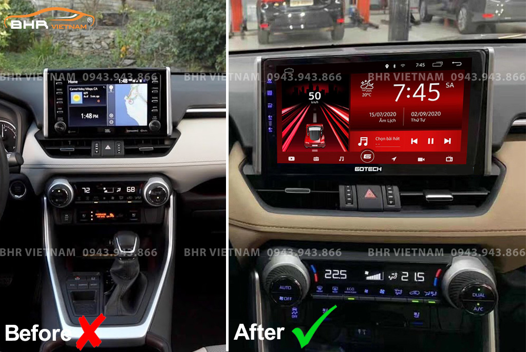 Hình ảnh trước và sau khi lắp màn hình DVD Gotech GT10 Pro Toyota Rav4 2019 - nay