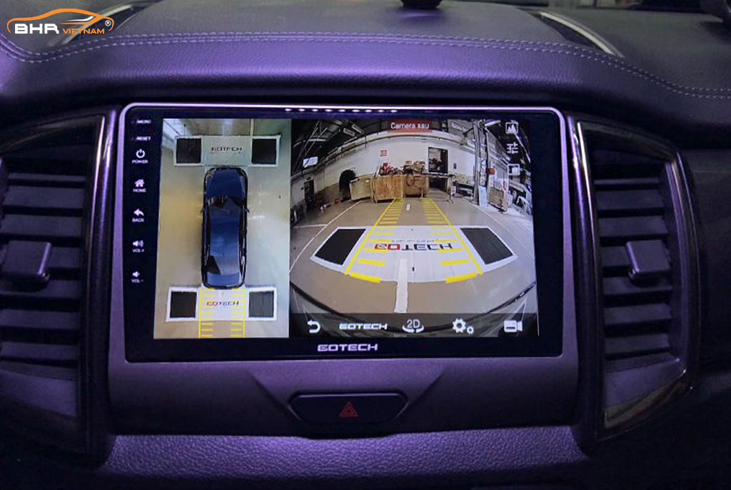 Hình ảnh quan sát đằng sau màn hình DVD liền camera 360 Gotech GT360 Ford Everest 2016-nay