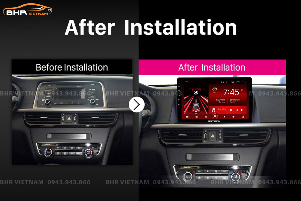 Hình ảnh trước và sau khi lắp màn hình Gotech GT360 Kia K5 Optima 2016 - nay