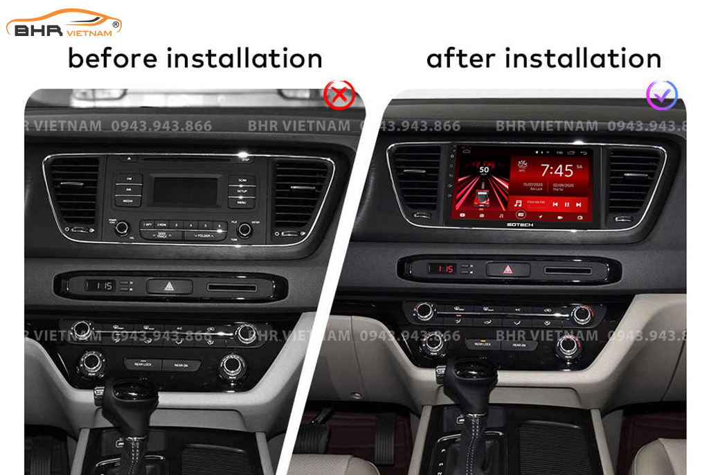 Hình ảnh trước và sau khi lắp màn hình Gotech GT360 Kia Sedona 2015 - nay