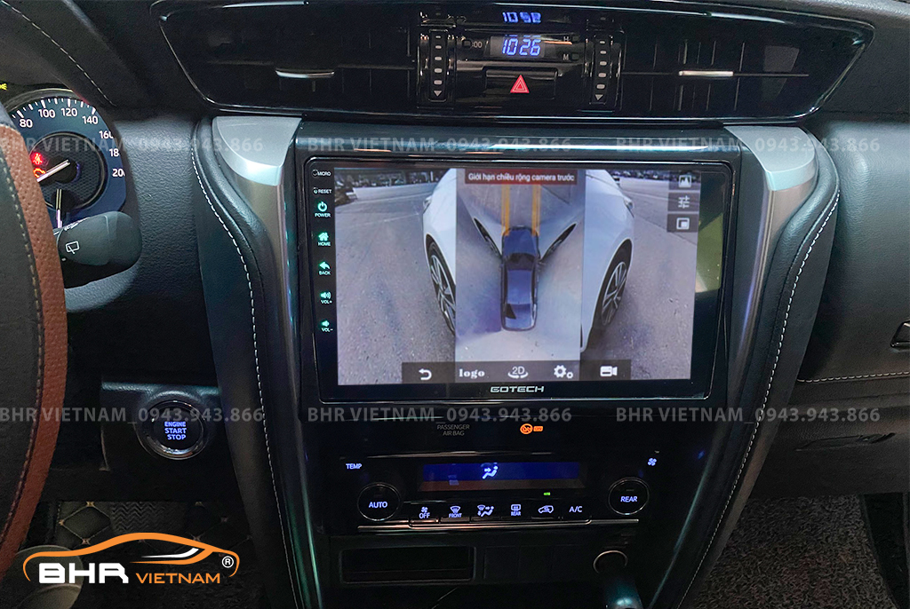 Hình ảnh quan sát 2 bên gương trên màn hình DVD Gotech GT360 Toyota Fortuner 2017 - nay