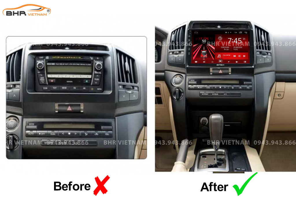 Hình ảnh trước và sau khi lắp màn hình Gotech GT360 Toyota Land Cruiser 2008 - 2015