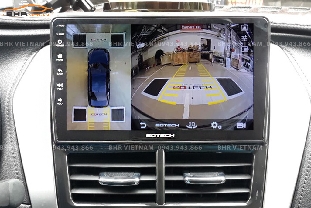Quan sát toàn cảnh trên màn hình DVD liền camera 360 Gotech GT360 Toyota Yaris 2019 - nay