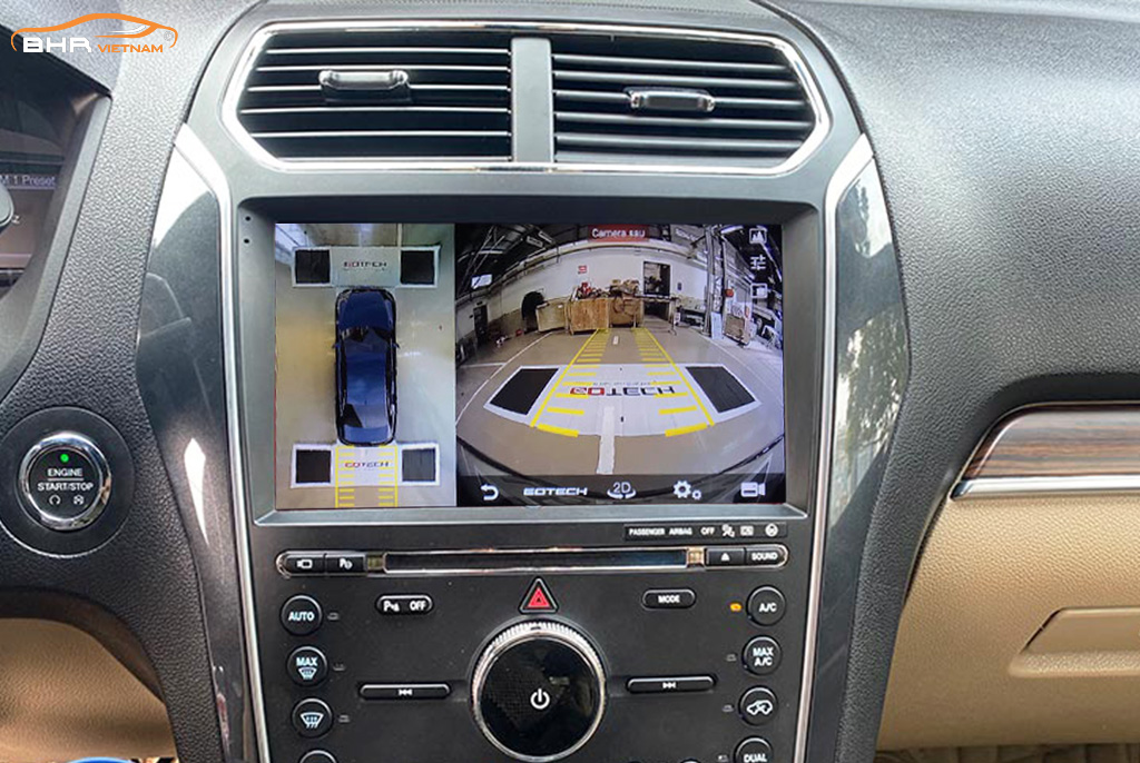 Hình ảnh quan sát cam phí sau của màn hình DVD Gotech GT360 Plus Ford Explorer 2016-nay