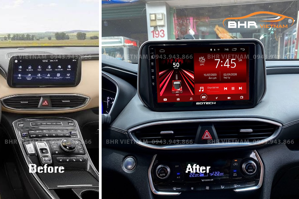 Hình ảnh trước và sau khi lắp màn hình Gotech GT360 Plus Hyundai Santafe 2021 - nay