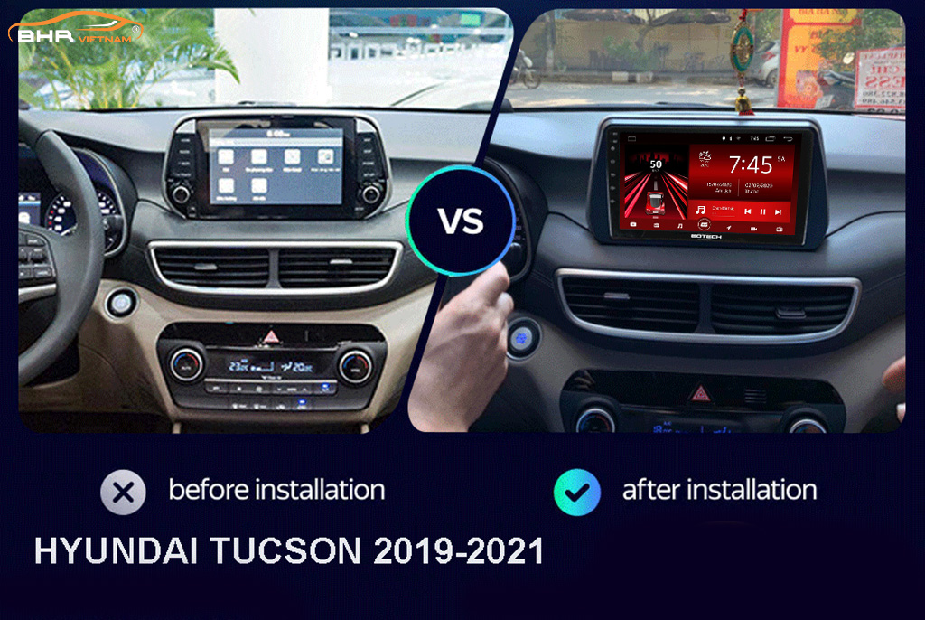 Hình ảnh trước và sau khi lắp màn hình Gotech GT360 Plus Hyundai Tucson 2019 - nay