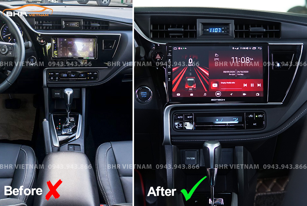 Hình ảnh trước và sau khi lắp màn hình Gotech GT360 Plus Toyota Altis 2018 - nay