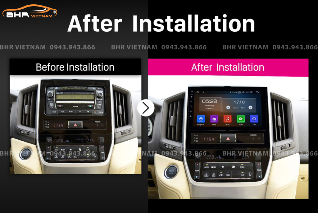 Hình ảnh trước và sau khi lắp màn hình Gotech GT360 Plus Toyota Land Cruiser 2016 - 2020